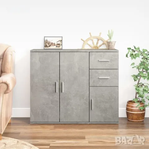 vidaXL Сайдборд, бетонно сив, 91x29,5x75 см, инженерно дърво（SKU: 823273）, снимка 2 - Етажерки - 56125275