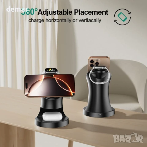 3 в 1 безжична зарядна станция за Apple устройства, Magsafe (черна), снимка 2 - Безжични зарядни - 50769330