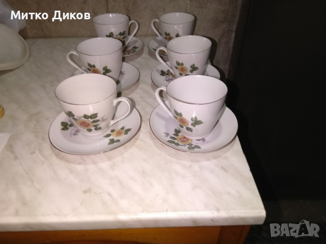 Сервиз Комплект 6 чаши с чинийки от соца Дянко Стефанов Разград порцелан, снимка 2 - Сервизи - 44737008