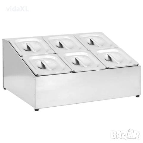 vidaXL Гастронорм контейнер държач с 6 GN съда 1/6 неръждаема стомана（SKU:51224）