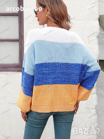 Дамски моден пуловер с цветни блокове, 3цвята - 023, снимка 16 - Блузи с дълъг ръкав и пуловери - 42305738