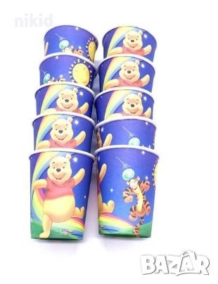 Мечо Пух тигър и приятели 10 бр картонени чаши парти рожден ден, снимка 4 - Чаши - 18487921