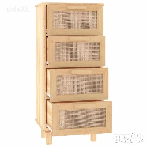 vidaXL Сайдборд, кафяв, 40x30x90 см, бор масив и естествен ратан, снимка 5 - Бюфети - 56147253