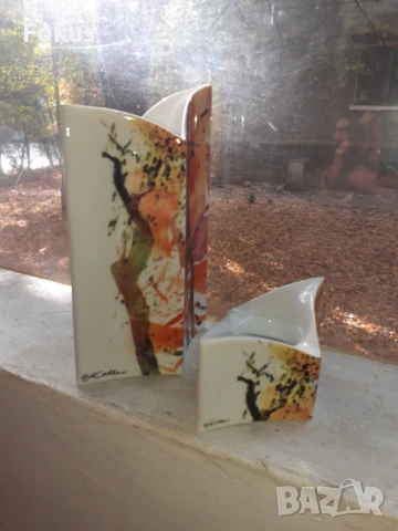 Невероятен дизайнерски комплект ваза и свещник порцелан, снимка 2 - Антикварни и старинни предмети - 53408525