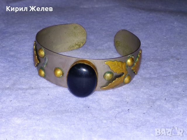 ВЕЛИКОЛЕПНА СКЪПОЦЕННА СРЕБРИСТА РЕТРО ГРИВНА от БРОНЗ и МЕД с ШЛИФАВАН РЪЧНО ЧЕРЕН ОНИКС 38348, снимка 8 - Антикварни и старинни предмети - 41265552