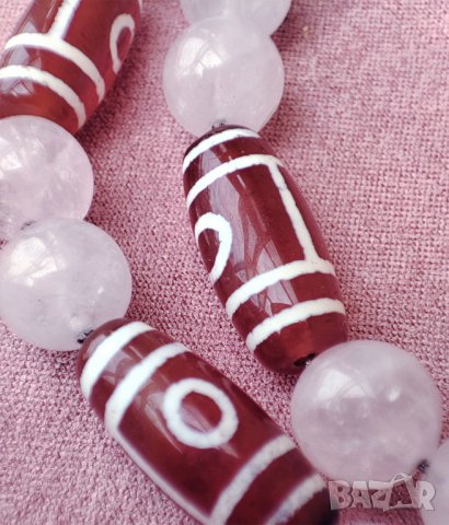 Двойна гривна на любовта с мъниста Дзи, розов кварц и червено тигрово око, снимка 13 - Гривни - 39955263