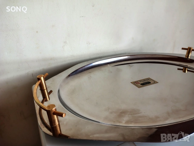 Страхотен Голям Позлатен Поднос 24К, снимка 2 - Прибори за хранене, готвене и сервиране - 53600134