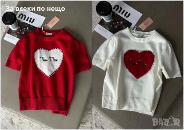 Дамска блуза с къс ръкав фино плетиво Miu Miu Код A366