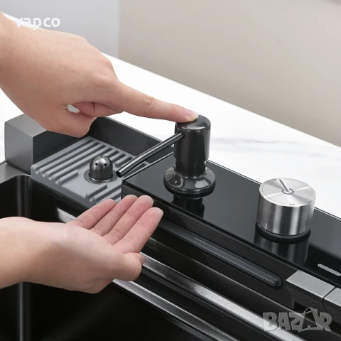 Мултифункционална кухненска мивка с двоен водопад и отделение за чинии и прибори, снимка 12 - Мивки - 50960545