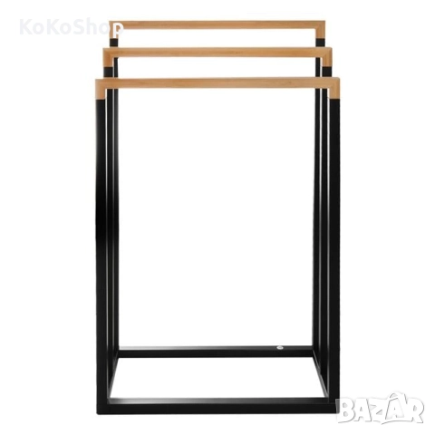Стойка за кърпи от бамбук и метал-45x21x76 см./стойка за баня/поставка за кърпи, снимка 2 - Други - 51882011