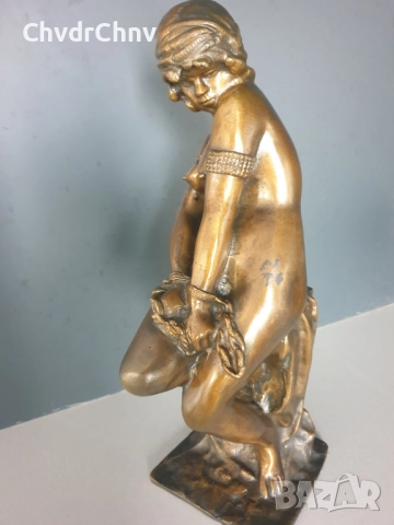 44см-9кг Ginotti бронзова скулптура/еротика/стара италианска фигура на гола жена-робиня/статуетка, снимка 6 - Статуетки - 52463473