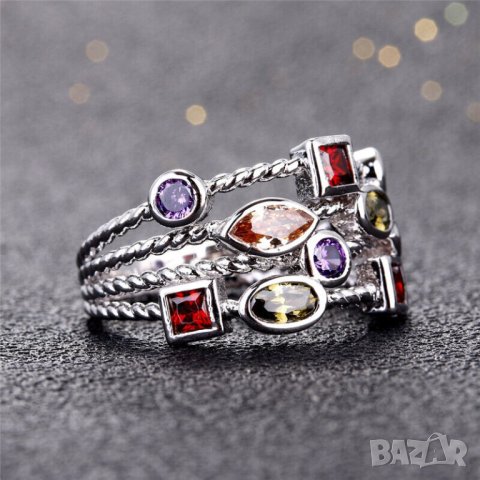 Дамски многоцветен пръстен с циркони, снимка 5 - Пръстени - 41865061