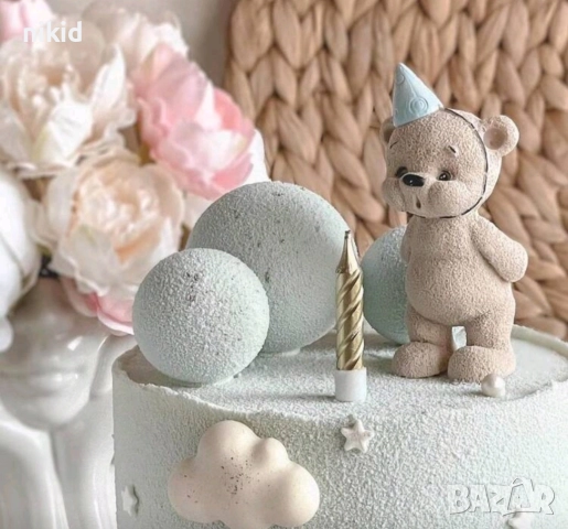 3d изправено Мече Зайче с празнична шапка силиконов молд форма фондан шоколад смола гипс свещ, снимка 6 - Форми - 52945772
