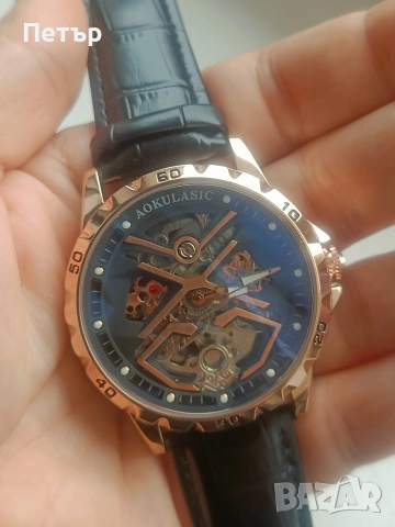 НОВ Мъжки автоматичен часовник Rose Gold, снимка 3 - Мъжки - 53529886