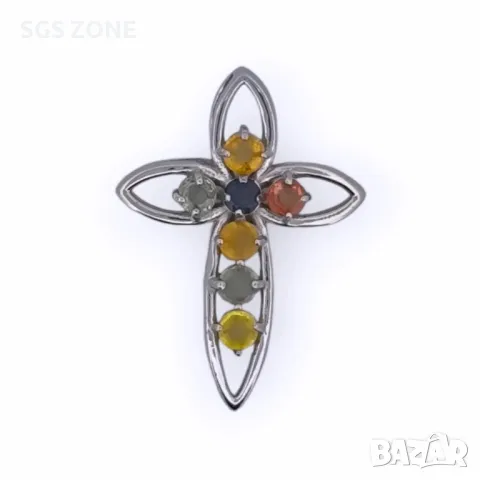 Сребърен кръст 925 със скъпоценни камъни, снимка 3 - Колиета, медальони, синджири - 47289963