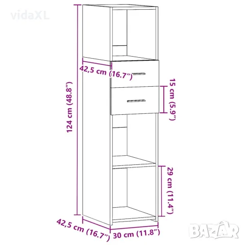 vidaXL Висок шкаф, бял, 30x42,5x124 см, инженерно дърво, снимка 10 - Бюфети - 56148180