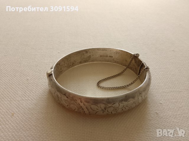 Винтидж английска гравирана гривна от 70-те години на пантите, сребро 925, проба 379 -20грама,предпа, снимка 16 - Антикварни и старинни предмети - 41826899