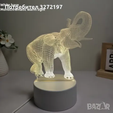 Холограмна 3D LED лампа Слон, снимка 2 - Настолни лампи - 49515121