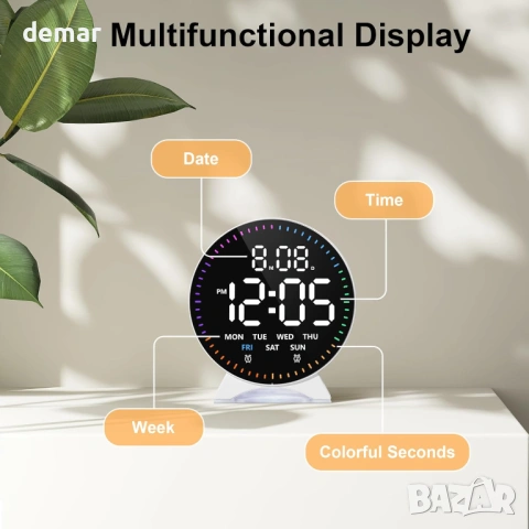 Lafocuse Цифров будилник с нощна лампа, 4.3" кръгъл LED дисплей, снимка 6 - Друга електроника - 53731975