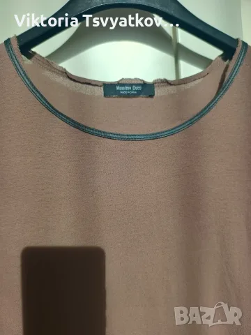 Кафява тениска с кант от естествена кожа Massimo Dutti - размер XS, снимка 3 - Тениски - 56215571