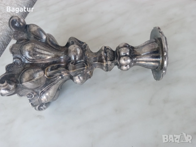 Фламандски свещник,19век,маркиран, арт нуво, посребрен, Ррр!, снимка 4 - Антикварни и старинни предмети - 52525671