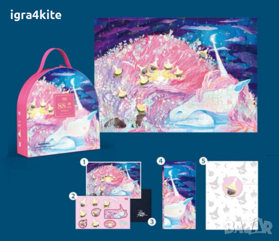 НАМАЛЕНА ЦЕНА Светещ пъзел с раница 2в1 еднорог в розово /чанта за момичета, снимка 3 - Игри и пъзели - 36489007