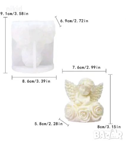 3D Бебе дете ангел на рози цветя силиконов молд форма фондан шоколад смола свещ декор, снимка 2 - Форми - 49876457