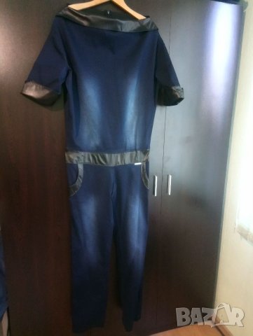 Елегантен дънков гащеризон с кожа 2XL, снимка 4 - Гащеризони - 34110776