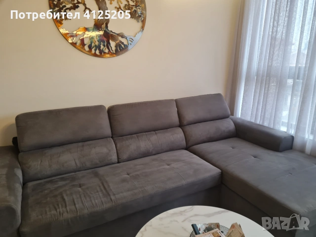 Ъглов диван, удобен и практичен. Изработен от качествен текстил в тъмно сив цвят. Разполага с функ, снимка 4 - Дивани и мека мебел - 53518187