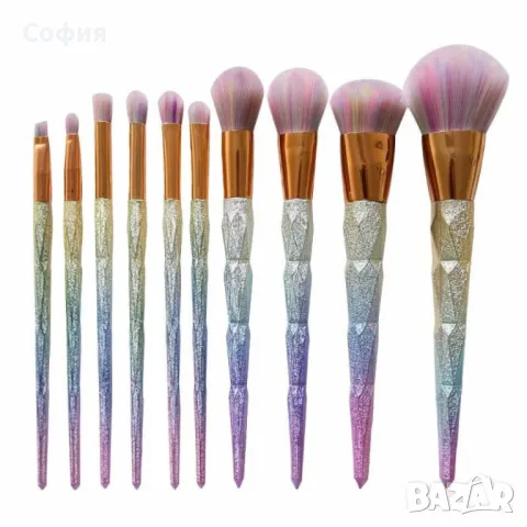Комплект 10 броя четки за грим 3D Диамантен Еднорог, снимка 1