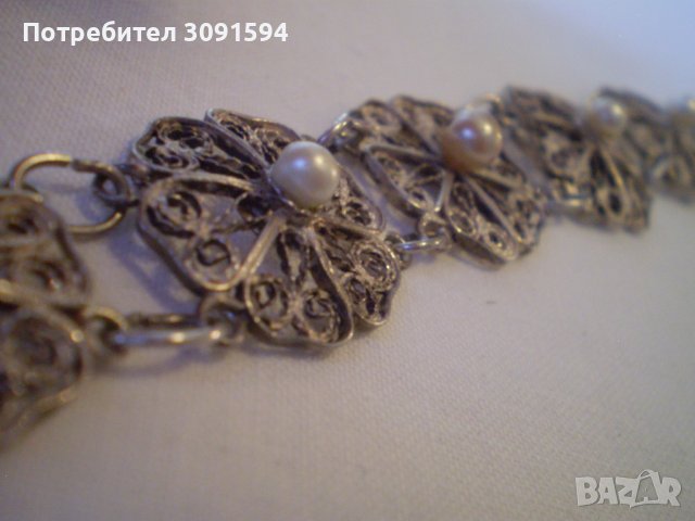 филигранена дамска гривна със перли, снимка 5 - Антикварни и старинни предмети - 40225070