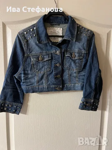 Дамско дънково яке тип къса риза болеро ежедневно елегантно еластичен син  деним, снимка 2 - Ризи - 50071209