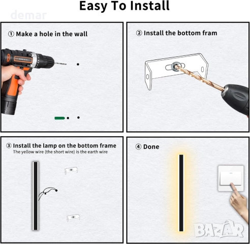 LED външна стенна лампа, димируема 80 см, 32 W, дистанционно, черна, снимка 6 - Лед осветление - 51856981