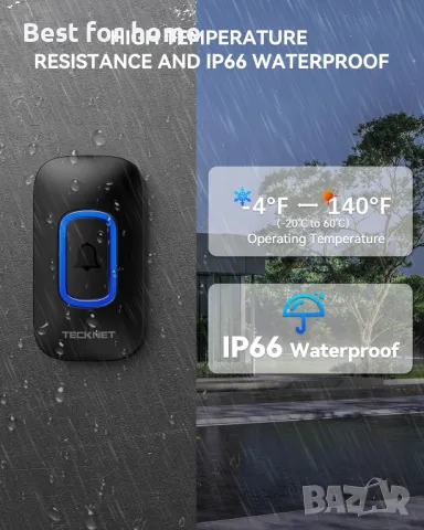 Безжичен звънец TECKNET с 2 тела и RGB светлина, снимка 5 - Друга електроника - 49148216