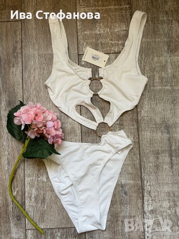 Нов с етикета висока талия  красив цял изрязан бял бански костюм номер 40, снимка 2 - Бански костюми - 41750730