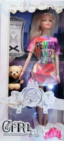 Кукла барби с плюшено мече FEMME GIRL, снимка 3 - Кукли - 38822194
