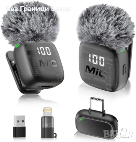 Нов Безжичен Мини Микрофон за iPhone Android USB C Lightning AI Шумопотискане 8 Часа