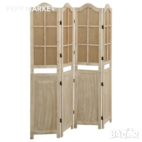 Параван за стая, 4 панела, кафяв, 140x165 см, плат Цвят: Кафяв Материал: Масивно дърво пауловния, шп, снимка 1