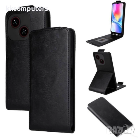 Кожен флип калъф за ZTE Blade A35e- Стенд и Холдер за Карти, вкл. Протектор, 4 Цвята