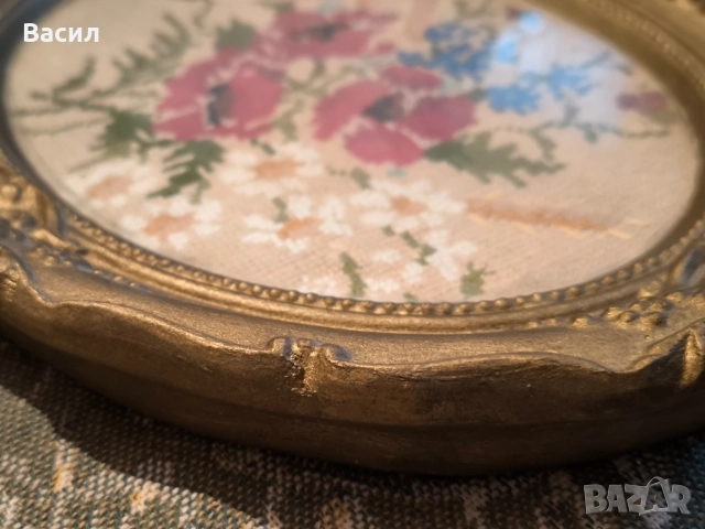 Красив ръчно бродиран цветен гоблен, снимка 5 - Антикварни и старинни предмети - 52996853