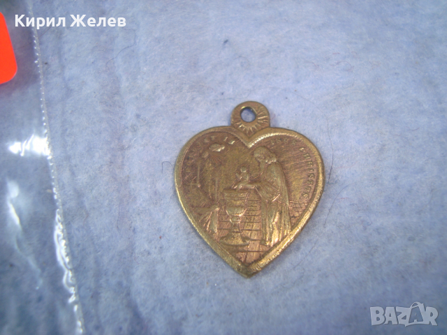 1895г. СТАР ДВУСТРАНЕН МЕДЕН с ПОЗЛАТА РЕЛИГИОЗЕН СЪРЦЕВИДЕН МЕДАЛЬОН ИКОНКА КАТОЛИЧЕСКА РЯДКА 26151, снимка 11 - Антикварни и старинни предмети - 36320757