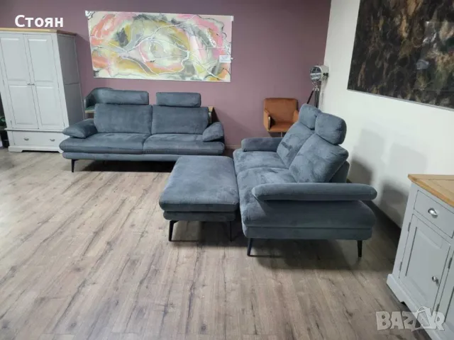 Тъмно сив комплект дивани от плат тройка и двойка "Dieter Knoll", снимка 12 - Дивани и мека мебел - 48307602