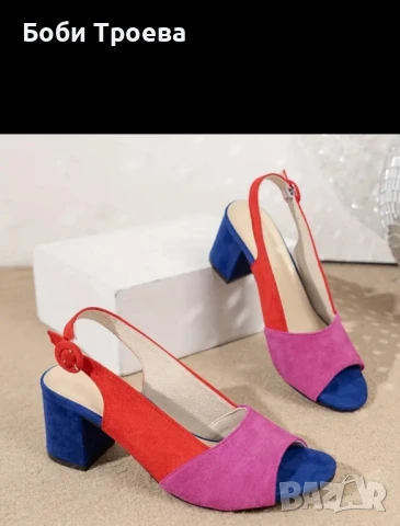 Дамски Сандали с Геометричен Контрастен Цветен Блок и Висок Ток, снимка 1