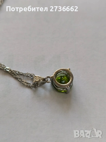 Сребърно колие със зелен цирконии , снимка 4 - Колиета, медальони, синджири - 53710842