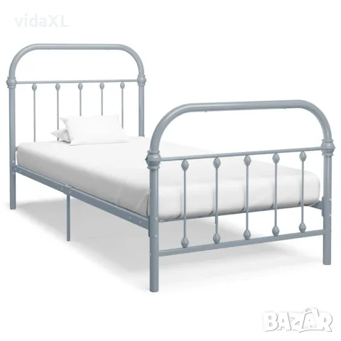 vidaXL Рамка за легло, сива, метал, 90x200 см