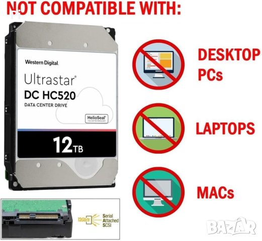 Твърд диск 12TB HGST Ultrastar SAS 12Gb/s ***ПРОМО ЦЕНА***, снимка 3 - Твърди дискове - 44149057