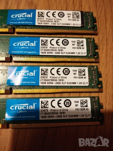 DDR4 64Gb ECC - (4 x 16Gb) Crucial 2400MHz PC4-19200E, снимка 3 - RAM памет - 53156526