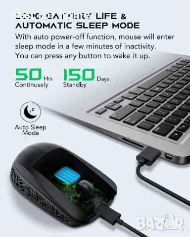 Ергономична акумулаторна безжична USB мишка Black Shark, снимка 5 - Клавиатури и мишки - 49904416