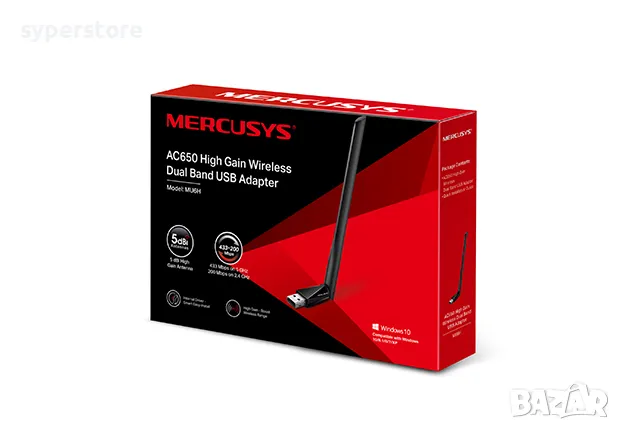 Ланкарта Безжична Mercusys MU6H AC650 Mbps, 1 антенa, 5db, мощна безжична ланкарта на usb, снимка 3 - Мрежови адаптери - 50399327
