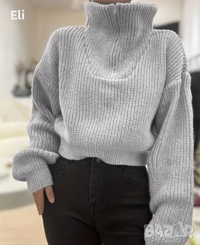 Къс модерен пуловер с цип – есен/зима, снимка 6 - Блузи с дълъг ръкав и пуловери - 53627194